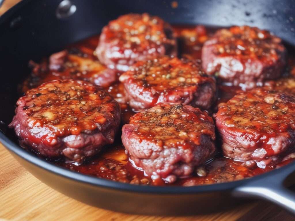 Burgers in een pan met wijn